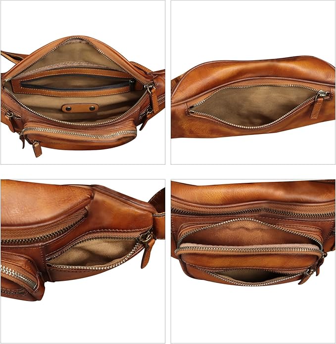 Genuine Leather Fanny Pack for Women and Men Vintage Handmade Leather Waist Bag Sling Bag Backpack Purse Crossbody Bags (Brown)