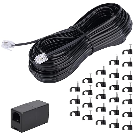 Telephone Extension Cord Phone Cable Line Wire, with Standard RJ11 Plug (50FT-Black)