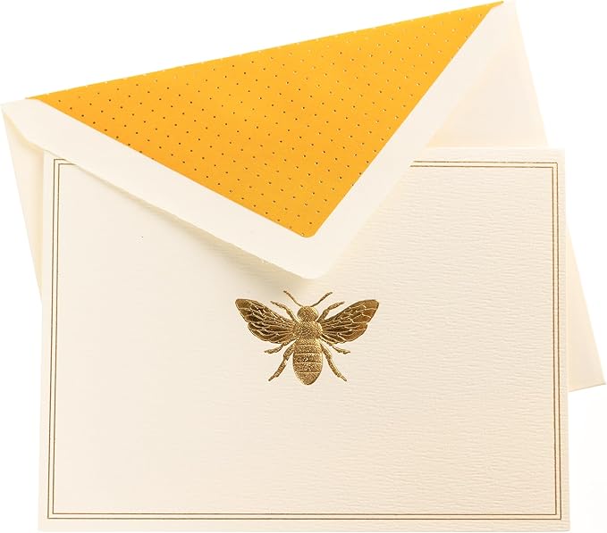 Graphique Bee Designer Cards Luxe Collection, Gold Foil Embossed Stationary Boxed Set, 10 Blank Cards with 11 Envelopes, All Occasion Greetings, 5.25" x 3.8"