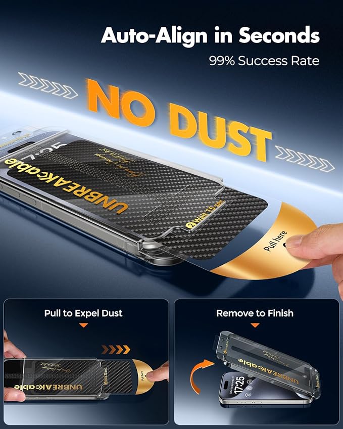 UNBREAKcable 2+2 Pack for iPhone 15 Pro Screen Protector & Lens Protector 【Military-Grade】【Easy Install】【Efficient Night Shot】9H+ Shatterproof Tempered Glass Film,Bubble-Free&Anti-Fingerprint ,Case Friendly-6.1 inch