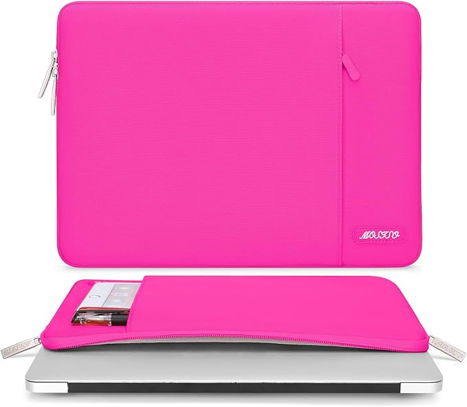 MOSISO Laptop Case 13.3 inch, 13-13.3 inch Laptop Sleeve Compatible with MacBook Air/Pro 13 / Pro 14, HP Dell ASUS Lenovo Notebook, Polyester Vertical Computer Sleeve Bag with Pocket, Bright Rose