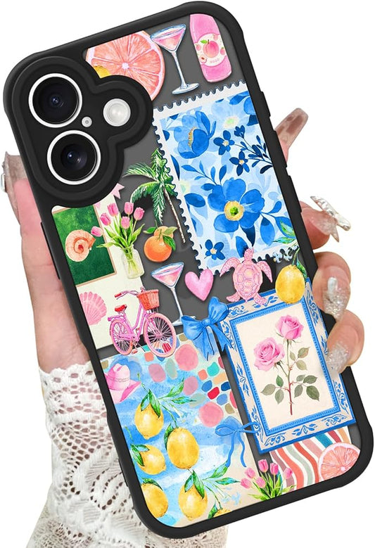 KANGHAR Case for iPhone 16 [Compatible with Magsafe] Cute Flower Floral Fruit Bows Turtle Collage Summer Pattern Protective Magnetic Case for Girls Women 6.1"