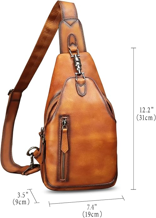 Genuine Leather Sling Bag for Women and Men Vintage Handmade Leather Sling Backpack Fashion Crossbody Bag Chest Purse