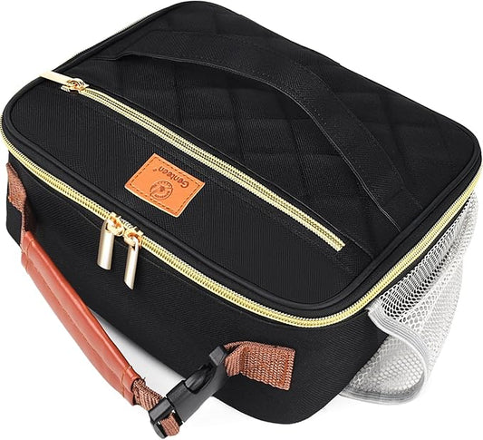 Genteen Lunch Box for Men Women Adults Kids - Insulated Small LunchBox Reusable, Zip Closure & Buckle Handle, Portable Cooler for Work, School, Travel (Black)