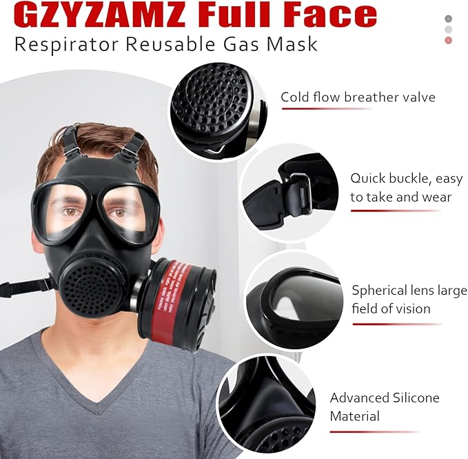 Full Face Respirator Reusable Gas Mask, Survival Nuclear and Chemical Gas Masks with 40mm Activated Carbon Filter in Vapor, Chemical, Gas, Paint Spary, Woodworking and Other Work Protection
