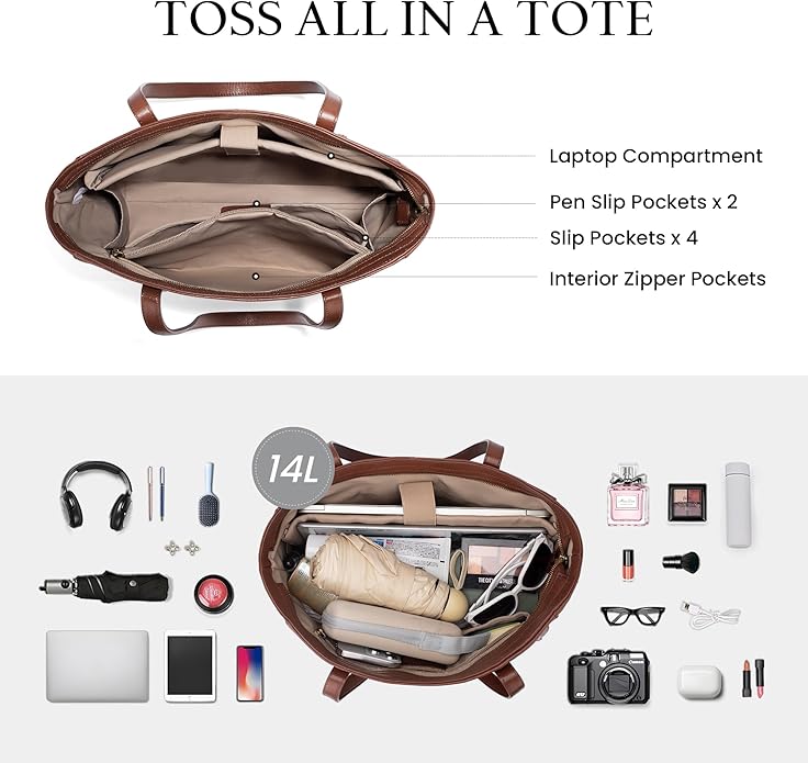 befen Vintage Genuine Leather Work Tote Bag for Women Large Tote Bag with Zipper Leather Purse and Handbags with Compartment