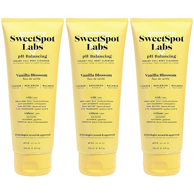 SweetSpot Labs pH Balanced Wash, Gentle Vanilla Blossom Scent, with Shea Butter and Aloe Vera, Sulfate Free, 8 oz (Pack of 3)