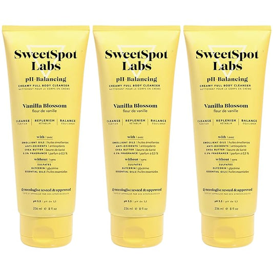 SweetSpot Labs pH Balanced Wash, Gentle Vanilla Blossom Scent, with Shea Butter and Aloe Vera, Sulfate Free, 8 oz (Pack of 3)