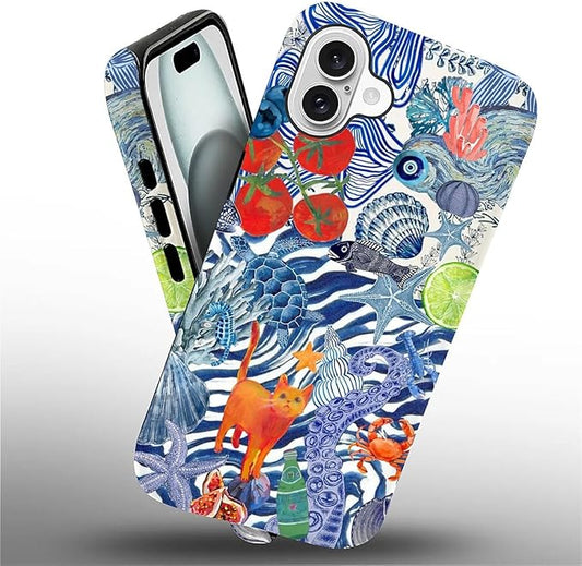 Case for iPhone 16 Plus,Leopard Cherry Shell Aesthetics for Woman Men Full Body Protective Cover Shockproof 2 in 1 Silicone + Hard PC Case for iPhone 16 Plus