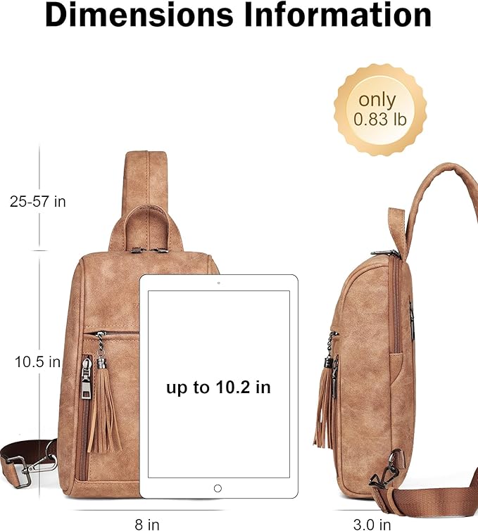 FADEON Sling Bag for Women, Crossbody Purse with Tassels, Designer Leather Shoulder Chest Bags for Travel