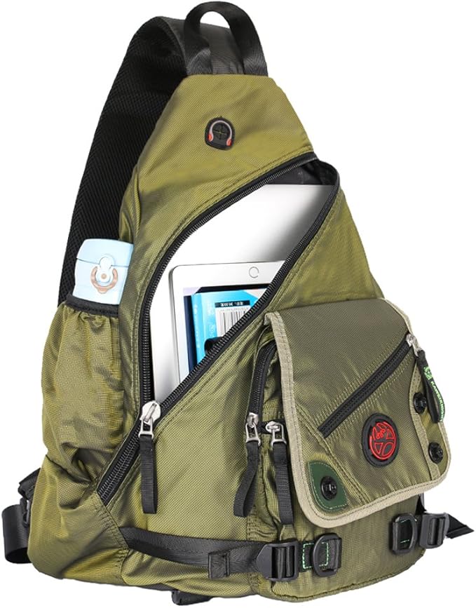 Large Sling Bag Laptop Backpack Cross Body Messenger Bag Shoulder Travel Rucksack (A-Green)