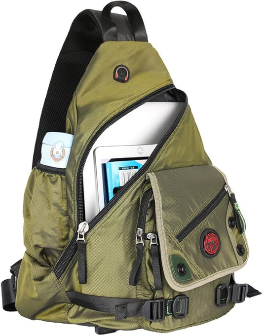 Large Sling Bag Laptop Backpack Cross Body Messenger Bag Shoulder Travel Rucksack (A-Green)