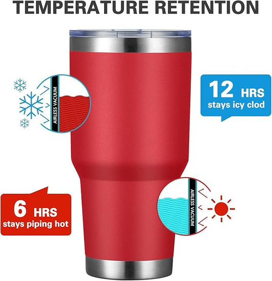 MEWAY 30oz Insulated Tumbler With Lids and Straws,Stainless Steel Double Vacuum Coffee Tumbler Cup, Brush, Durable Powder Coated Coffee Cup for Cold & Hot Drinks, Office, Travel(Coral red,8 PACK)