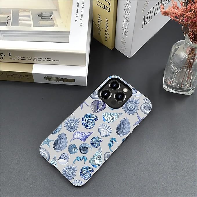 Case for iPhone 15 Pro Max,Summer Beachy Seashell for Woman Men Full Body Protective Cover Shockproof 2 in 1 Silicone + Hard PC Case for iPhone 15 Pro Max