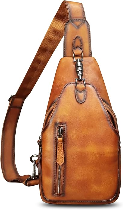 Genuine Leather Sling Bag for Women and Men Vintage Handmade Leather Sling Backpack Fashion Crossbody Bag Chest Purse