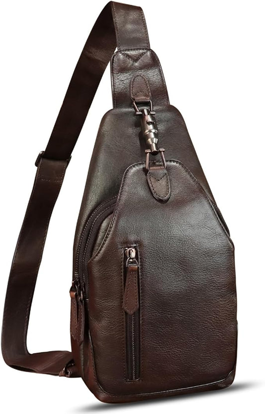Genuine Leather Silng Bag for Women and Men Real Leather Sling Backpack Shoulder Crossbody Bag Chest Purses