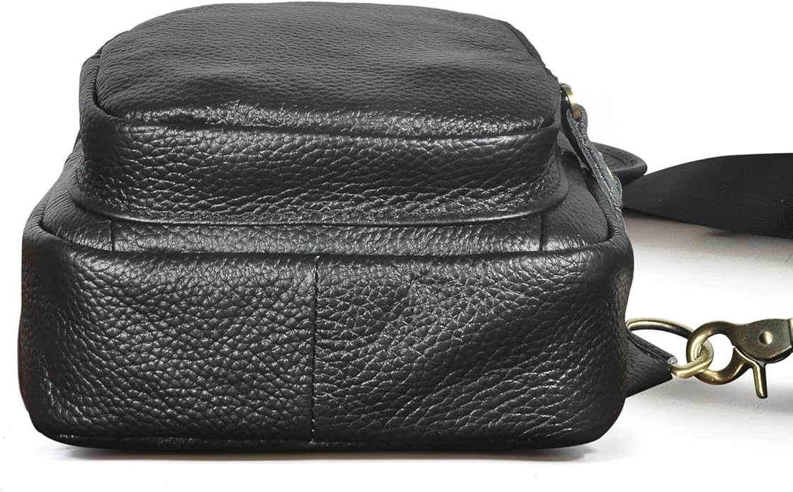 Le'aokuu Men Fashion Casual Tea Designer Travel Hiking Crossbody Chest Sling Bag Rig One Shoulder Strap Bag Men Leather 8015