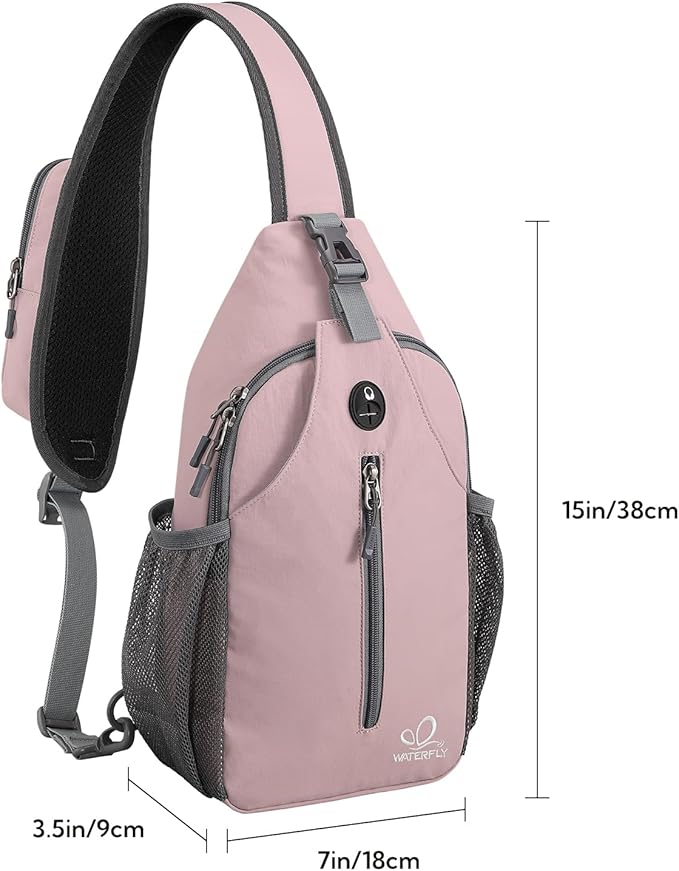 WATERFLY Crossbody Sling Backpack Sling Bag Travel Hiking Chest Bag Daypack (Pink)