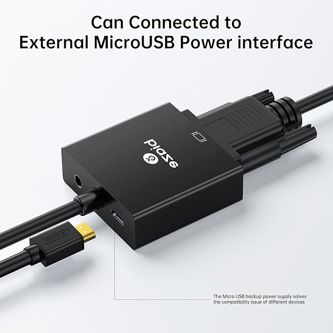 HDMI to VGA Adapter with 3.5mm Audio & USB Power – 1080P Converter for Laptop, TV Box, PS4, Monitor & Projector
