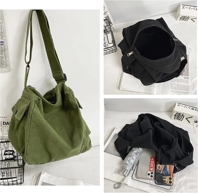 KlaOYer Canvas Messenger Bag Large Hobo Bag Crossbody Shoulder Bag Tote Bag with Pocket for Women and Men