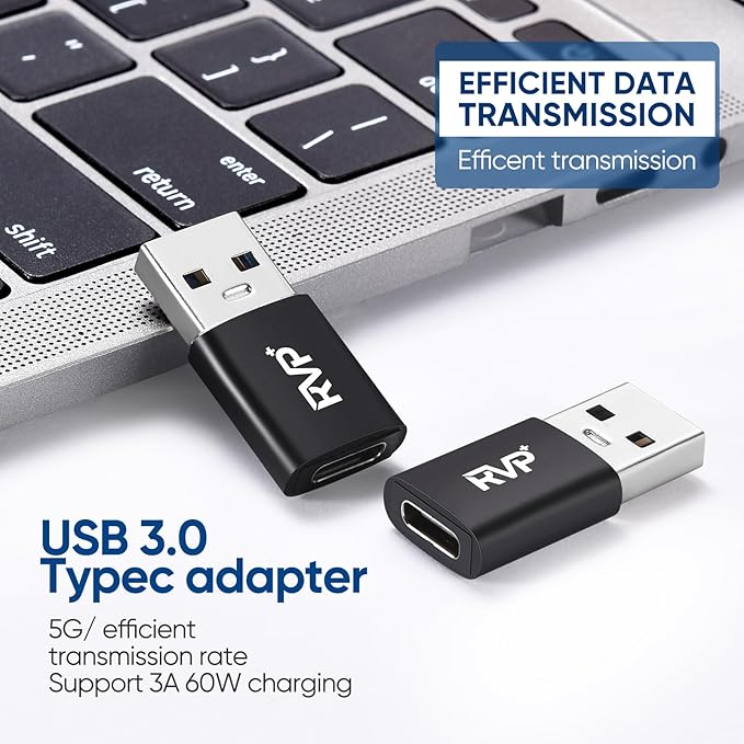 RVP+ USB-C to USB-A 3.2 Gen 1 Adapter (2-Pack, Black)