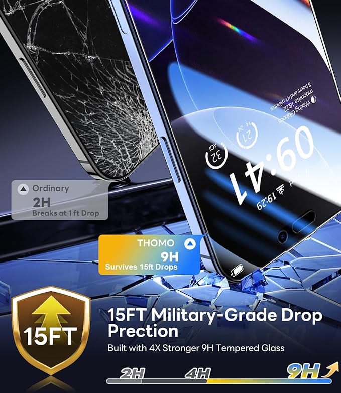 Thomo Privacy Screen Protector for iPhone 17 Pro 2 Pack, [25° Anti Spy] [Top 9H Tempered Glass] [15FT Military Grade Shatterproof] Full Edge Coverage, Bubble Free, Easy Install Case Friendly