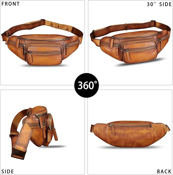 Genuine Leather Fanny Pack for Women and Men Vintage Handmade Leather Waist Bag Sling Bag Backpack Purse Crossbody Bags (Brown)