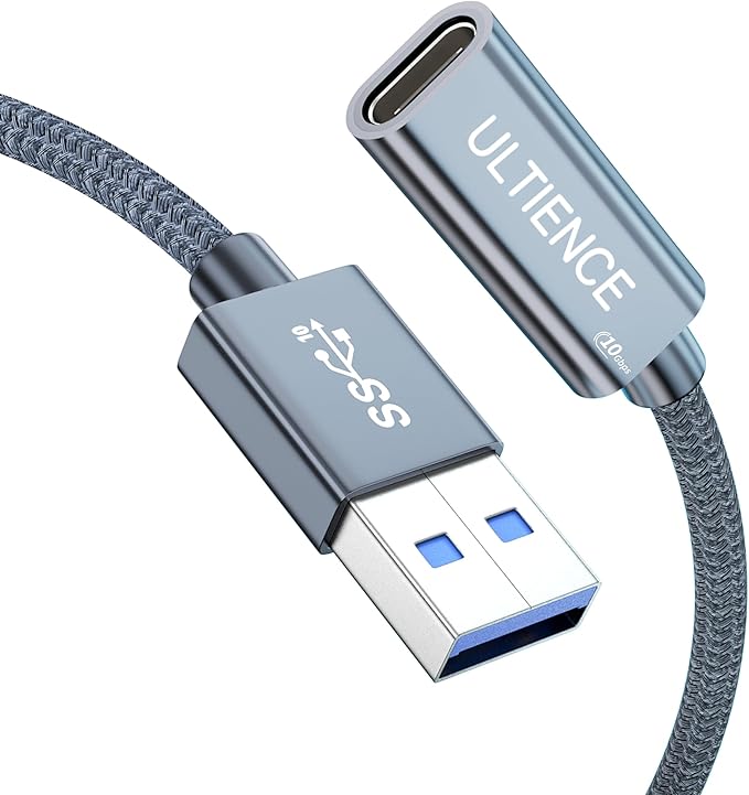 USB to USB C Cable Adapter – 10Gbps High Speed USB 3.2 Converter Data Transfer 60W Fast Charging, Compatible with Laptops, PCs, Flash Drives (1.65 ft, Grey)