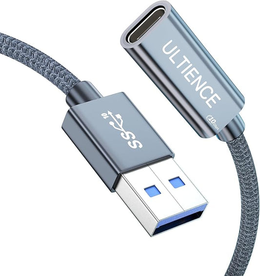 USB to USB C Cable Adapter – 10Gbps High Speed USB 3.2 Converter Data Transfer 60W Fast Charging, Compatible with Laptops, PCs, Flash Drives (1.65 ft, Grey)