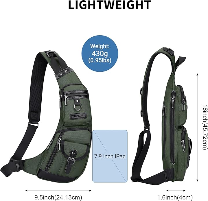 WITZMAN Sling Bag for Men Crossbody Bags Travel Slim Chest Bag One Strap Lightweight Casual Daypack