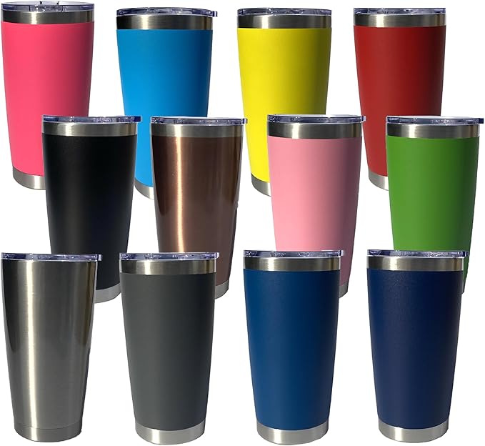 20oz insulted tumblers stainless steel cup Tumbler Bulk with push Lid, and metal straw powder coated coffee cup for cold and hot drinking (12, Classic color)