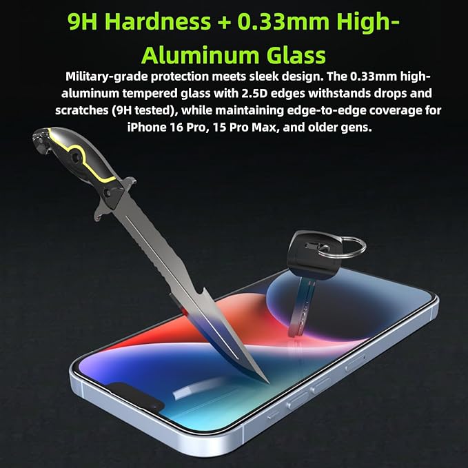 2 Pack tempered glass screen protector for iphone 16 Pro， Tempered Glass Screen Protector, Protector de Pantalla, 9H Hardness, Bubble-Free, Easy Install Kit（iphone 16 Pro