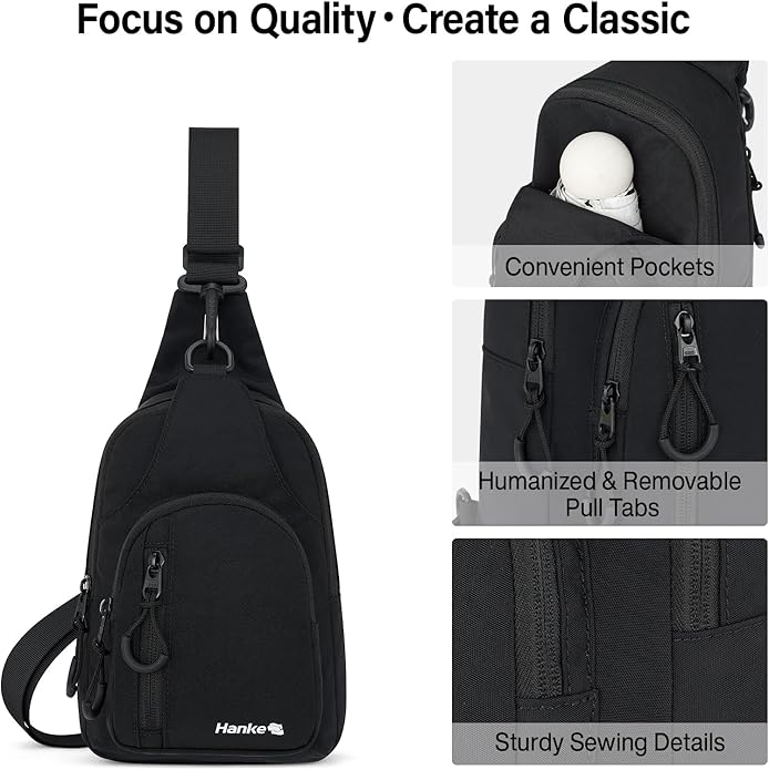 Hanke Crossbody Sling Bag for Women Men, Casual Cross Body Sling Bags, Lightweight Chest Bag for Outdoor Hiking Travel