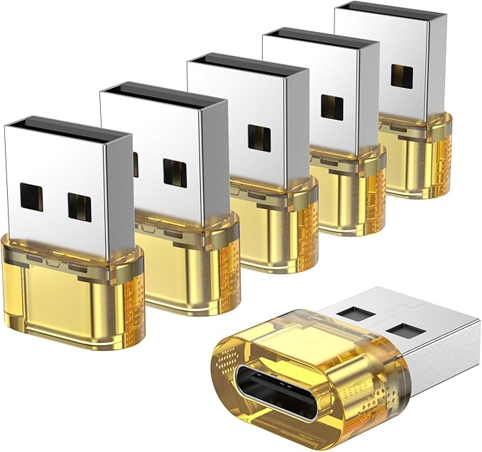 iPhone 15 Plus Pro Max/Airpods/iPad 9 10 Air 5 Mini 6 Charging & OTG USB-C Adapter - 6 Packs, Compatible with USB-A to C, Yellow