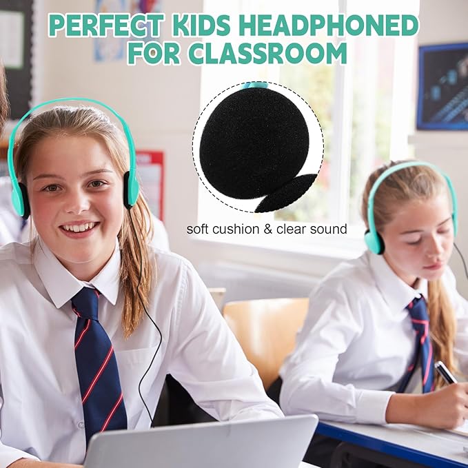 Konohan 30 Pack Kids Headphones Bulk for School Classroom Student Wired Headphones Adjustable with 3.5 mm Jack for Kids Adults(Emerald Green)
