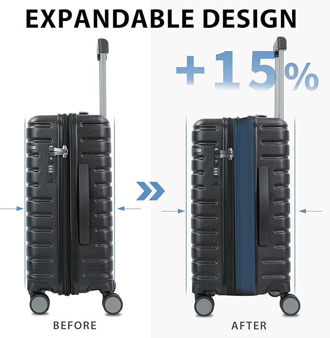 EMPSIGN Carry On Luggage with Spinner Wheels, Hard Shell Carry-On Expandable Suitcase 21x14x9 Airline Approved & Built-in TSA Lock, Durable Travel Rolling Suitcase, Carry-On 20-Inch, Black