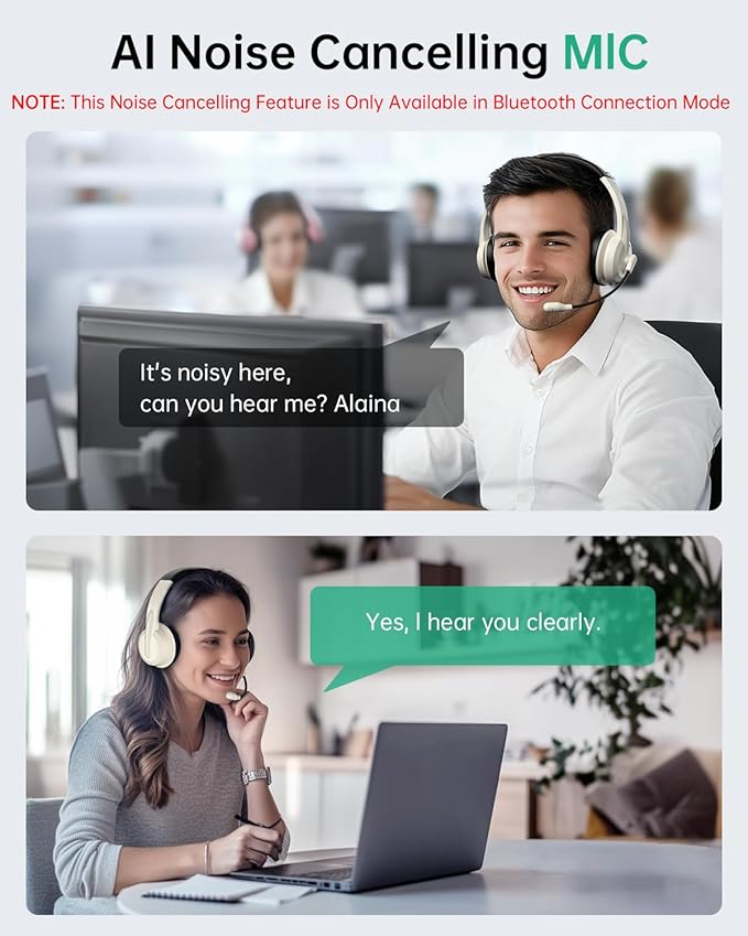 Wireless Headset with Mic for Work with AI Noise Cancelling Mic for Clear Calls, Bluetooth V5.3 Headphones with Microphone to USB A/C Dongle & Mic Mute for Computer Laptop PC iPhone (Apricot Black)