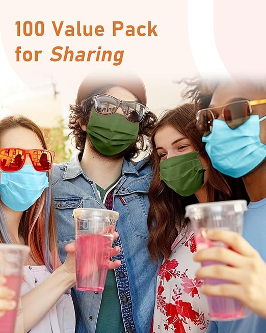 Face Masks Disposable 100 Pack, 4 Ply ASTM Level 3 Medical Grade, Breathable for Adult Outdoor Protection, Individually Wrapped for Home, School & Office, Emerald Ocean