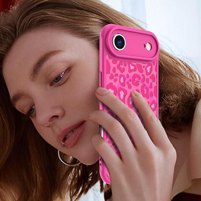 KANGHAR Case Compatible with iPhone Air Hot Pink Leopard Printed Pattern [Compatible with Magsafe] Cute Cheetah Protective Magnetic Case for Girls Women 6.5"