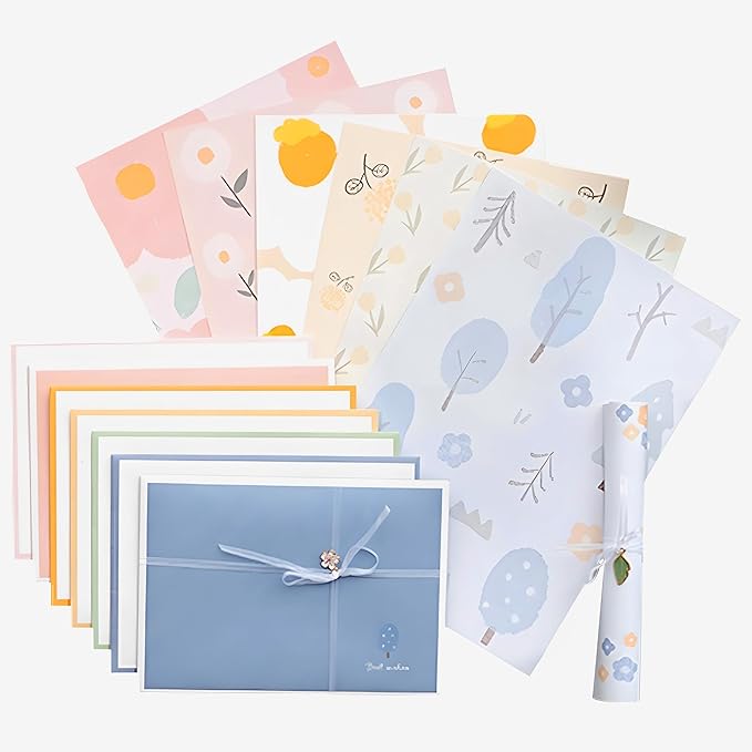 72 Pcs Stationery Paper Envelopes Set Includes 24 Floral Lined Writing Paper & 12 Envelopes, Cute Lovely Letter Writing Stationery Paper Envelopes Kit for Girls Boys Office School Supplies (6Style)
