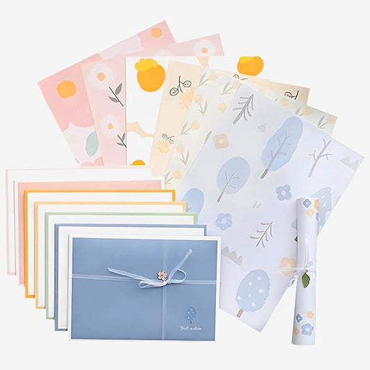 72 Pcs Stationery Paper Envelopes Set Includes 24 Floral Lined Writing Paper & 12 Envelopes, Cute Lovely Letter Writing Stationery Paper Envelopes Kit for Girls Boys Office School Supplies (6Style)