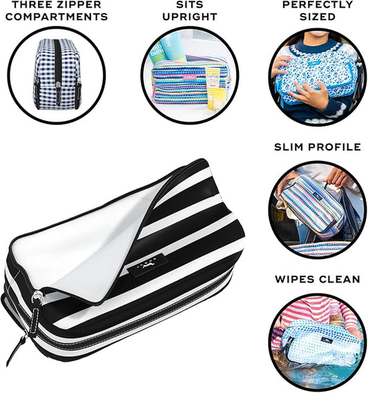 SCOUT 3-Way Toiletry Bag - Travel Makeup Pouch for Women with Three Zipper Compartments - Stands Upright, Wipes Clean