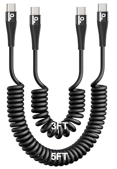 USB C to C Cable for Car 3FT&5FT, 100W Coiled USB C Fast Charging Cable for iPhone 16 Short USB Type C Cable for iPhone 17/16/15/Pro Max/Plus/Samsung Galaxy S23, Compatible All Type C Devices-Black