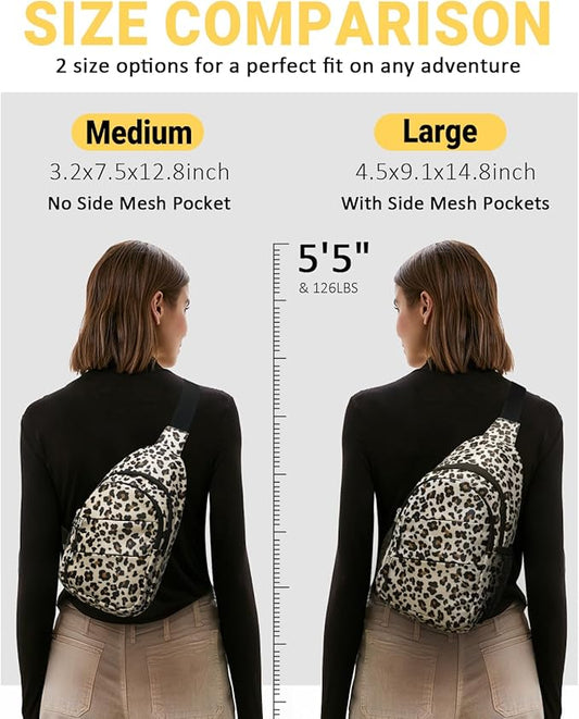 Crossbody Bags for Women, Sling Bag for Men, Small Hiking Backpack Anti Theft Lightweight for Outdoors Travel (L, Leopard)