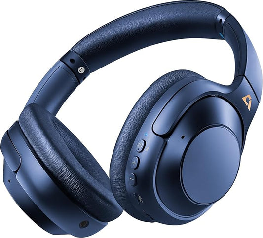 YMOO Bluetooth 5.2 Hybrid Active Noise Cancelling Headphones for Airplane Travel, Wired and Wireless ANC Headphones, 75H Playtime Over Ear Headphone, Bluetooth Headset with Mic for Adults Blue