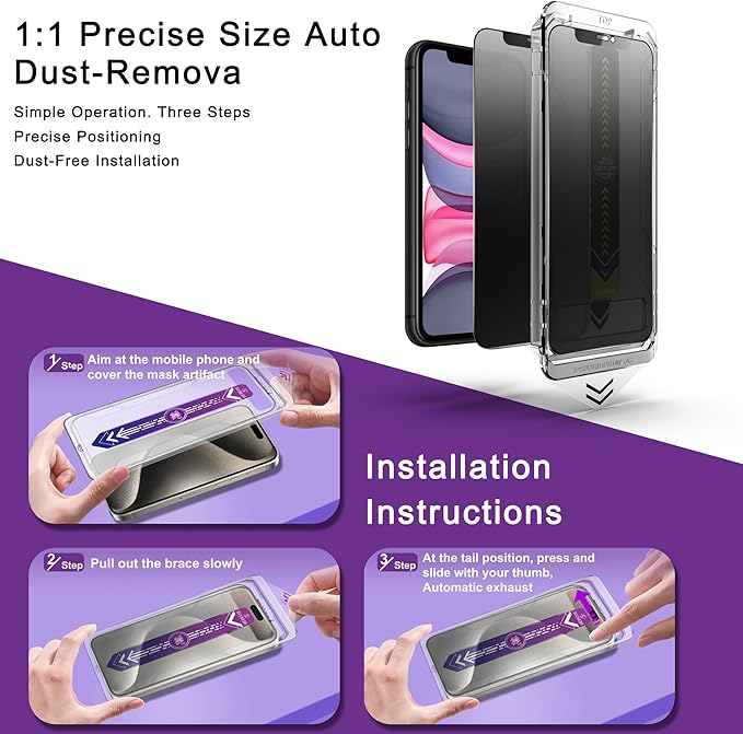 2 Pack Matte Privacy Screen Protector for iPhone 11 / iPhone XR, 9H Tempered Glass, Full Coverage, Anti-Fingerprint, Auto Dust-Elimination, No Bubble, Easy Installation