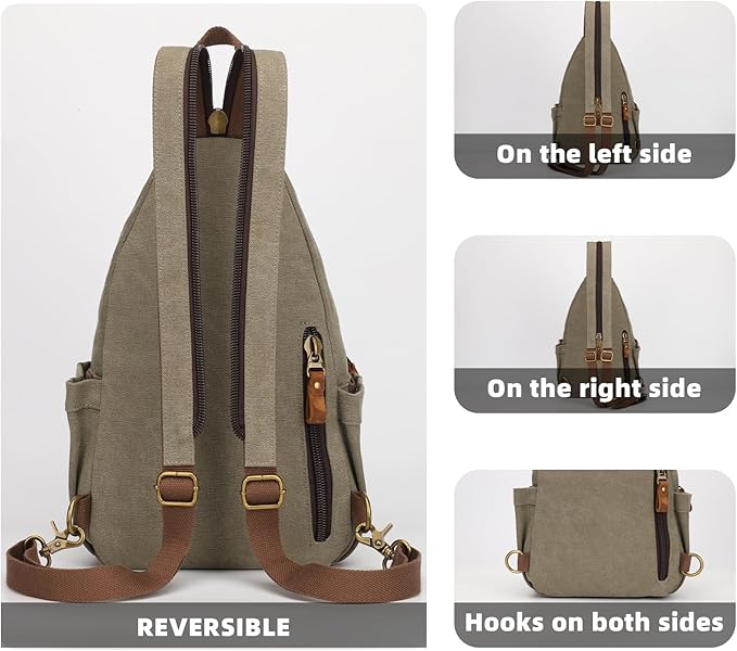 KouLi Buir Canvas Sling bag,Small Crossbody Backpack,Convertible Chest Bag Casual Daypack For Outdoor Cycling Hiking Travel