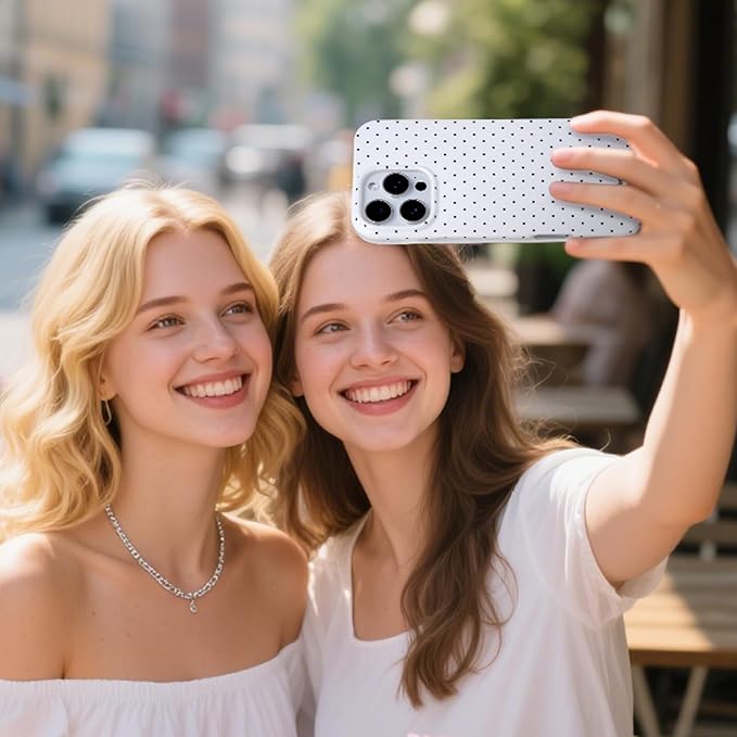 2 Pack for iPhone 15 Pro Case with Cute Fashion Polka Dot Phone Case Soft TPU Slim Shockproof Phone Cover for Women Girls (White+Pink)