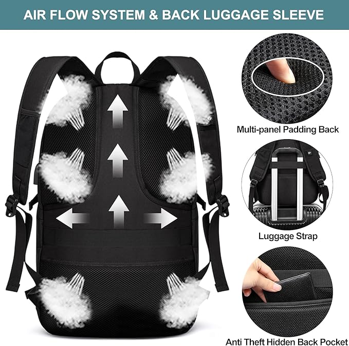 17.3 Inch Laptop Backpack,Large Travel Laptop Bag with USB Charging Port, Anti Theft Water Resistant Business Backpack for Men and Women, Durable Big Capacity Heavy Duty Computer Bag,Black