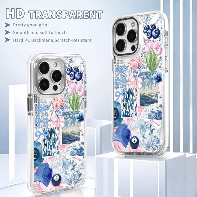 DAIZAG Case for iPhone 15 Plus, [Compatible with MagSafe],Phone Case for Women Girls Magnetic Clear Cover,Collage Tulip Lotus Flower Bow Blue